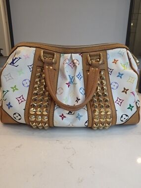 Louis Vuitton Multicolor White Canvas Studded Satchel